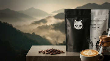 The Poop Coffee - Kopi Luwak Coffee Collection Image with Beans and Grounds next to Coffee Pouches